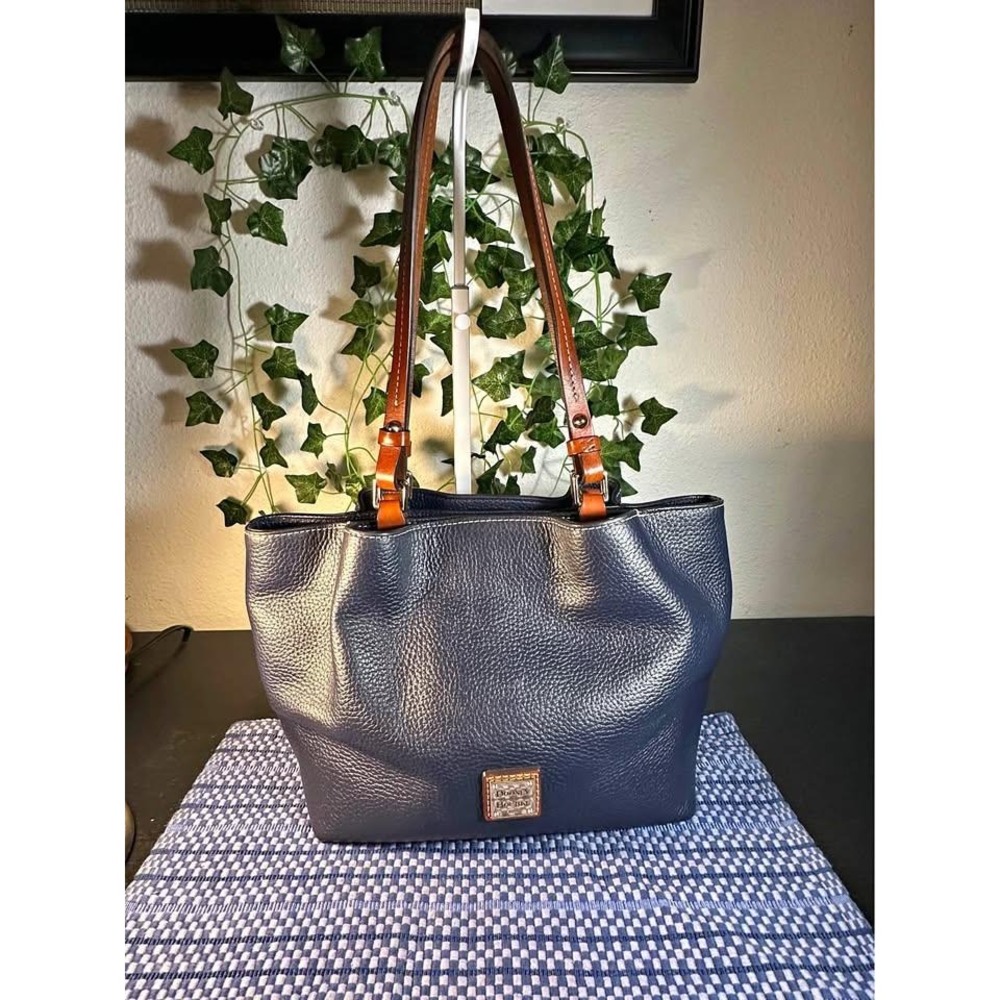 Dooney & Bourke Pebble Navy Blue Grain Flynn Tote Bag